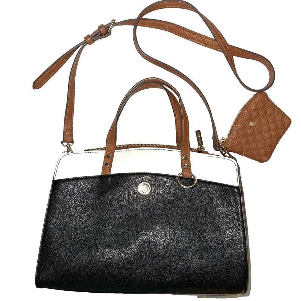 Anne Klein Lion Crossbody/Double Handles Black/White Satchel Handbag-Used